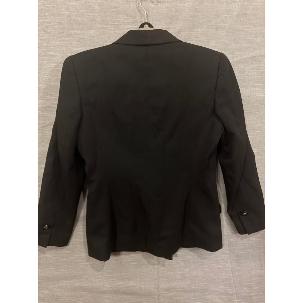 S 184 Vintage 90s Petite Sophisticate Black Double Breasted Tuxedo Power Blazer - Picture 3 of 6